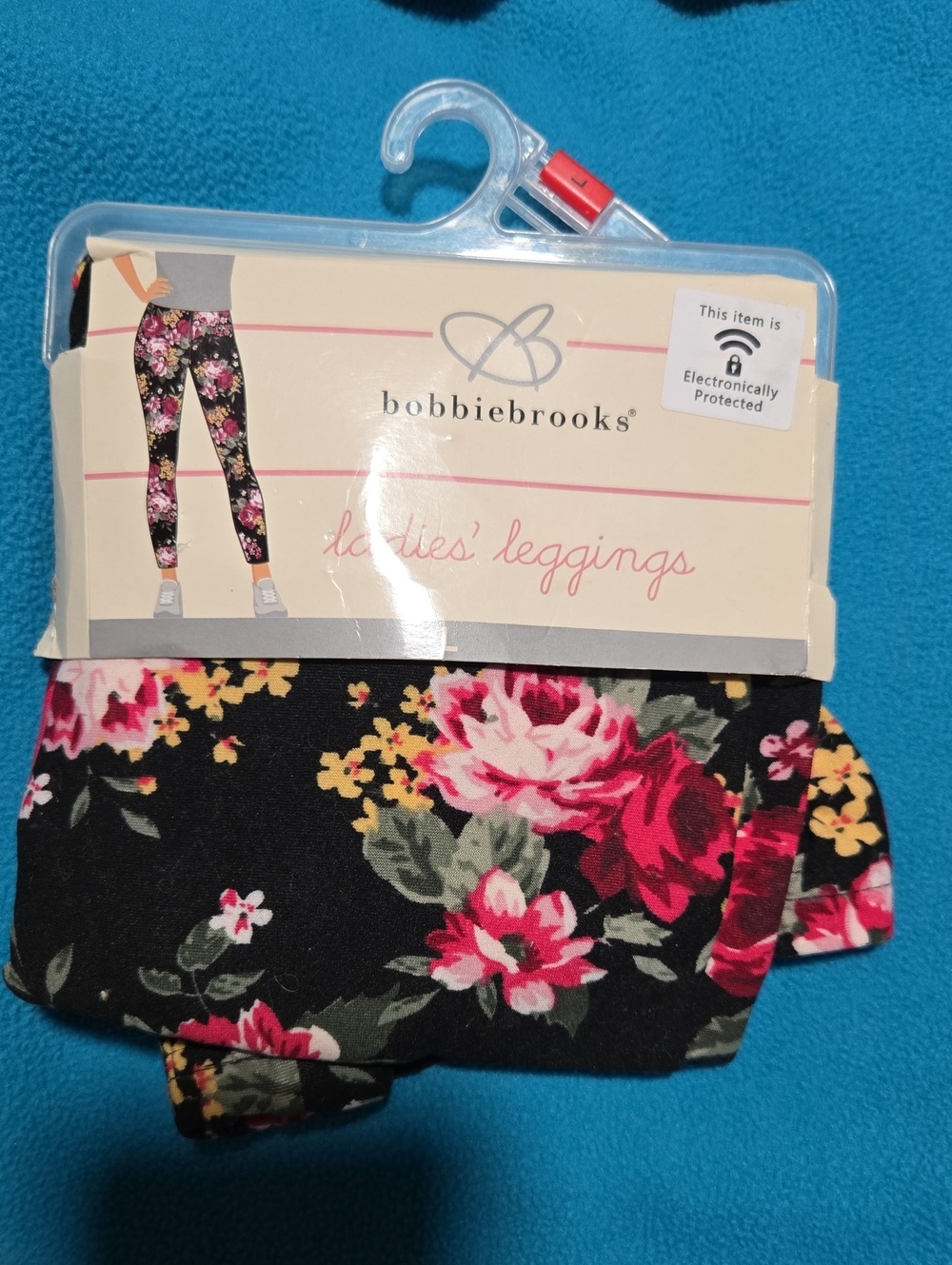 Bobbie Brooks Black Leggings with Pink and Green Floral Print